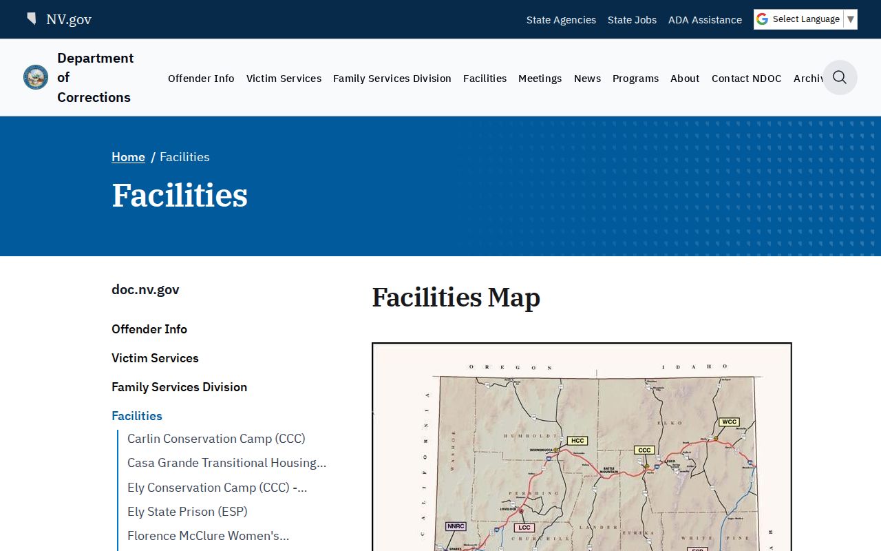 NDOC facilities source showing shuttered Humboldt Conservation Camp release context