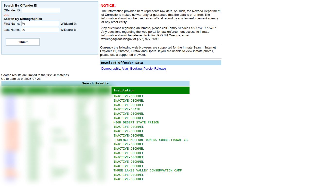 Humboldt County released inmate NDOC offender search and masked result