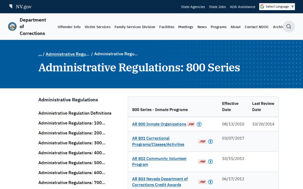 Humboldt County projected release date NDOC credit regulations